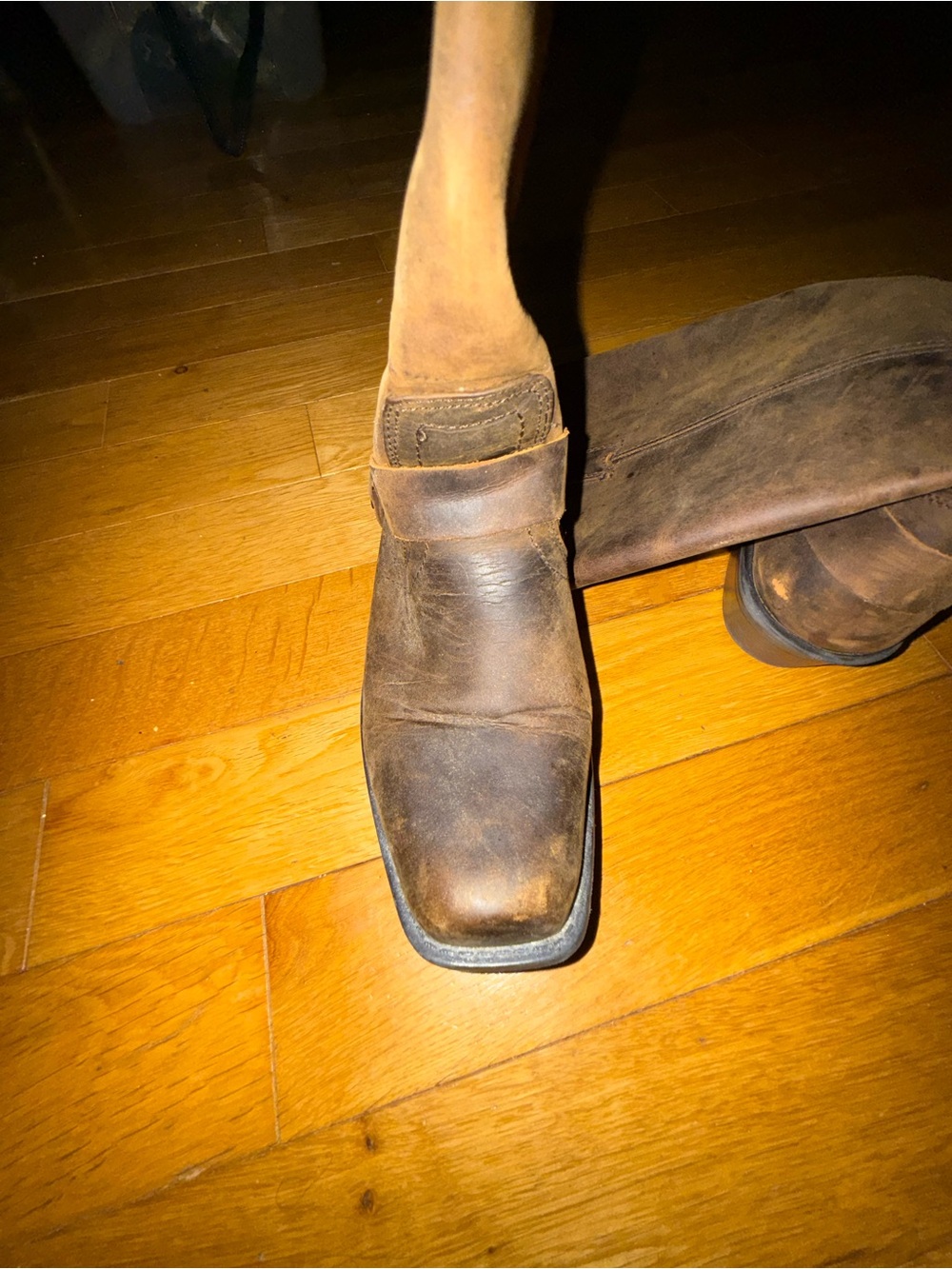 Women's Brown Leather Harness Heeled Boots - Picture 12 of 12